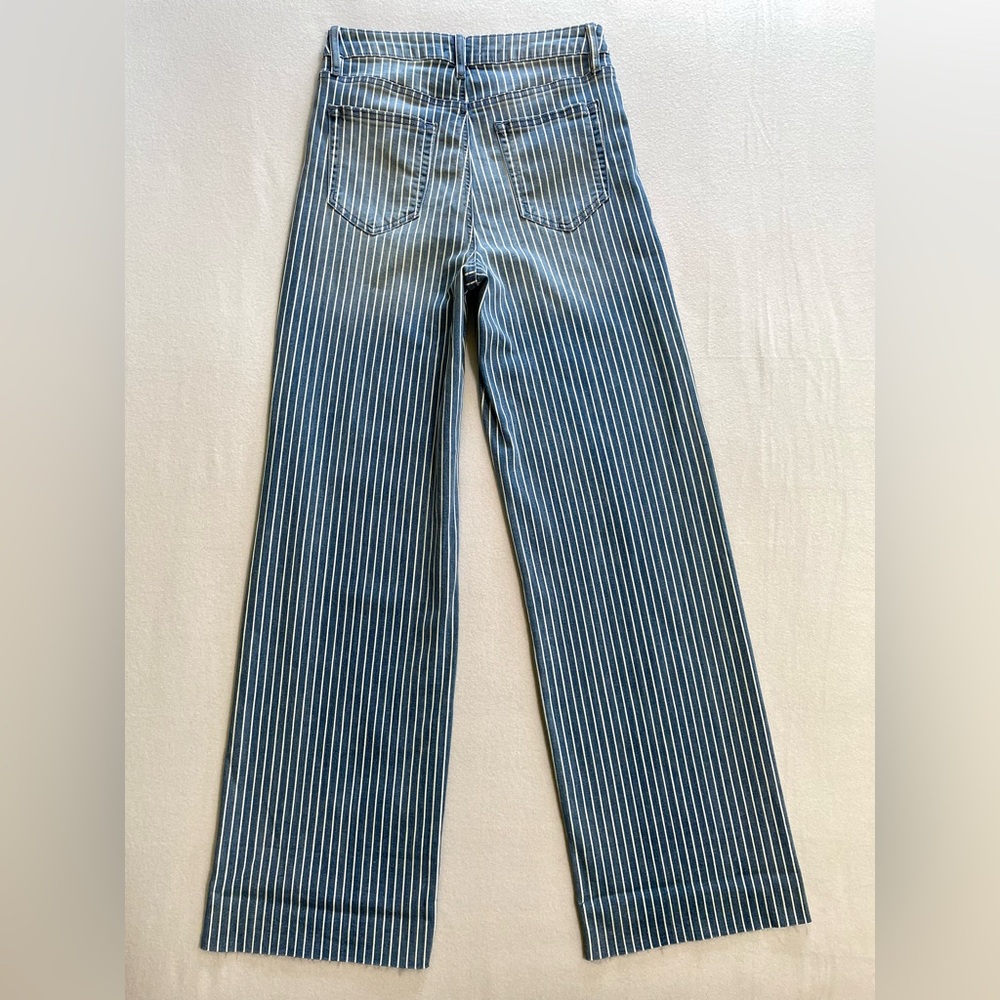 AQUA Striped High Rise Wide Leg Jeans Sailor Medium Wash Raw Hem Coastal Size 27 - Picture 13 of 14